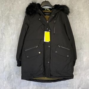 Marc New York By Andrew Marc Women's Black Faux-Fur-Trim Carina Parka jacket SZM